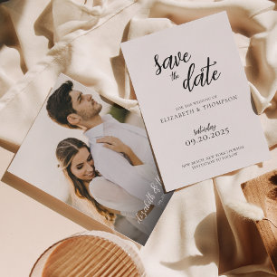 Elegantes Chic Script-Foto Hochzeit speichern das  Einladung