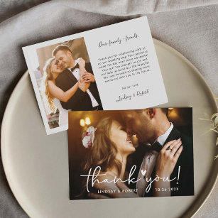 Elegantes Chic Script Liebe Heart Wedding Foto Dankeskarte