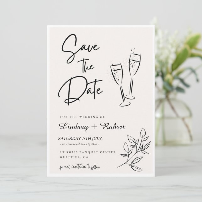 Elegantes Chic Script Liebe Heart Wedding Foto Vie Save The Date (Stehend Vorderseite)