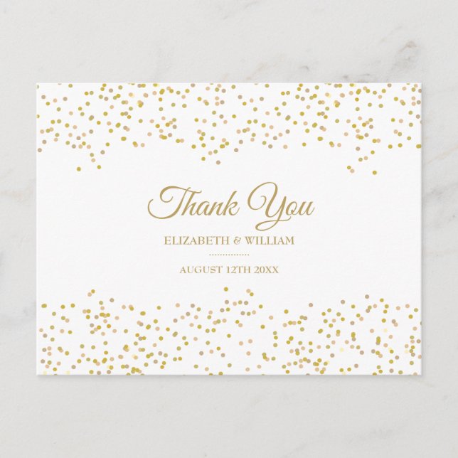 Elegantes Chic Script Vielen Dank Gold Dust Confet Postkarte (Vorderseite)