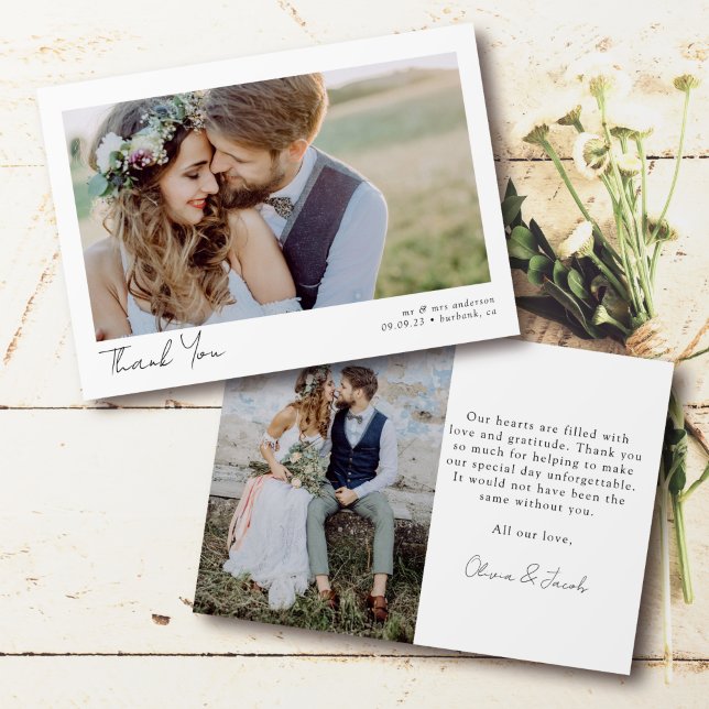 Elegantes Chic Script Wedding Foto Dankeskarte (Von Creator hochgeladen)