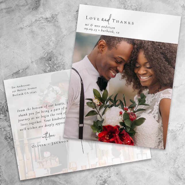 Elegantes Chic Script Wedding Foto Vielen Dank Postkarte (Von Creator hochgeladen)