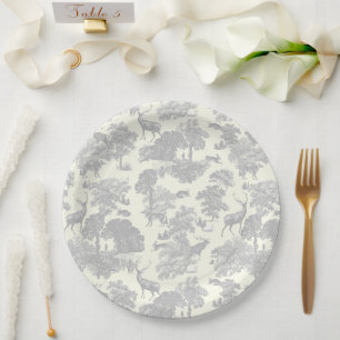 Elegantes Chic Softgrau Toile Reh Waldlandschaft Pappteller