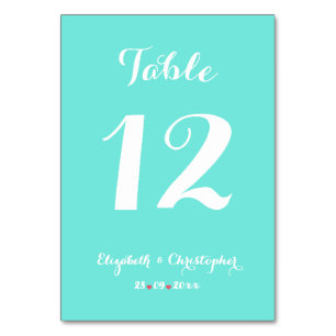 Elegantes Chic Türkise White Wedding Brautparty Tischnummer