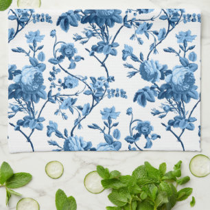 Elegantes Chic Vintage Blaues Rosenblütenmuster Geschirrtuch