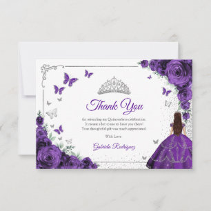 Elegantes Chic Violette Rosen Silber Quinceanera Dankeskarte