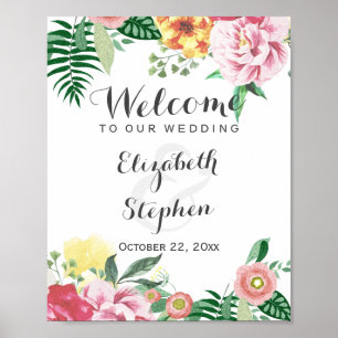 Elegantes, chic Wasserfarben-Blumen-Hochzeitsschil Poster