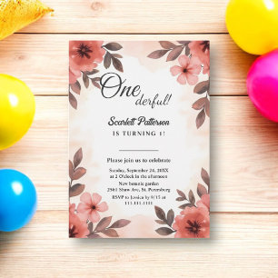 Elegantes Chic Wasserfarben-Blumen-Rustikal 1. Geb Einladung