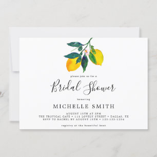 Elegantes Chic Watercolor Lemon Brautparty Einladung