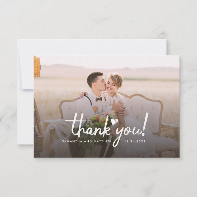 Elegantes Chic Wedding Foto handschriftlich Dankeskarte (Vorderseite)