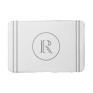 Elegantes Chic White Gray Trim Custom Monogram Badematte