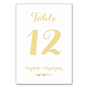 Elegantes Chic White Imitats Gold Wedding Brautpar Tischnummer