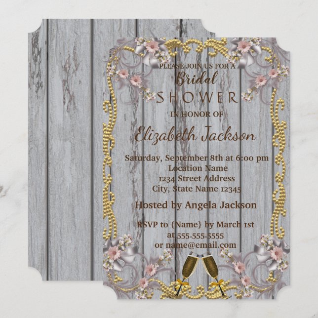 Elegantes Chic Wood Texture Brautparty Einladung (Vorne/Hinten)