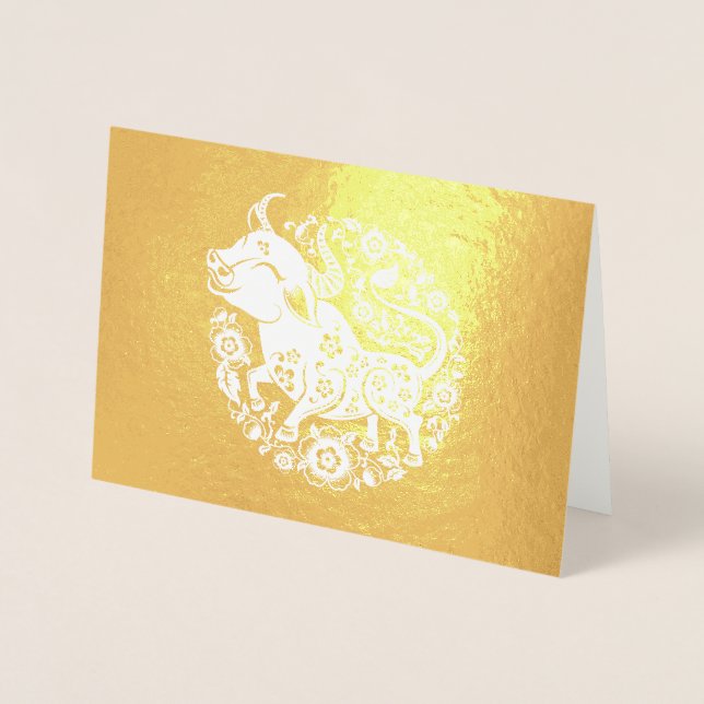 Elegantes chinesisches Neujahr des Ochs Folienkarte (Vorderseite)