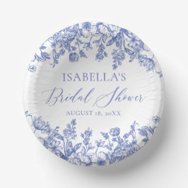 Elegantes Chinoise Dusty Blue Floral Brautparty Pappteller