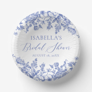 Elegantes Chinoise Dusty Blue Floral Brautparty Pappteller