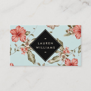 Elegantes Chinoiserie-Blumenmuster auf altem Blau Visitenkarte