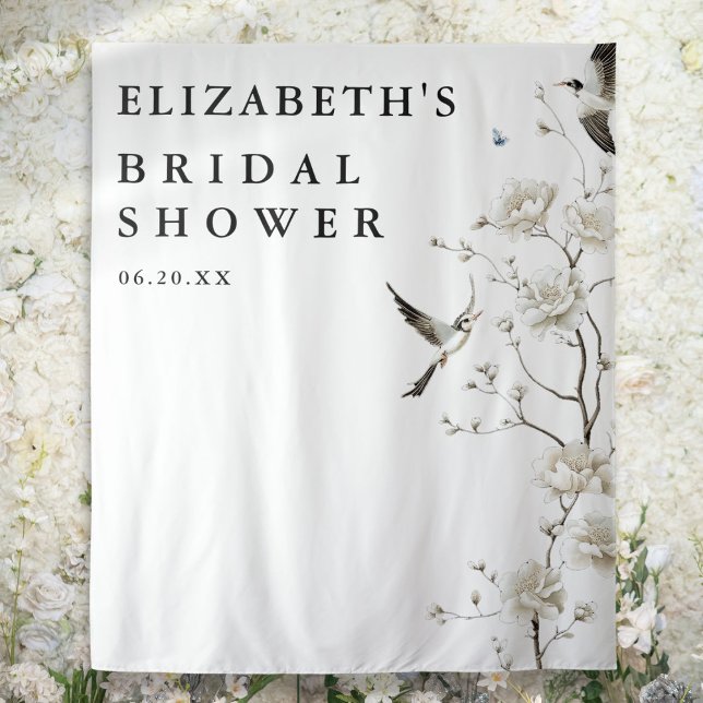 Elegantes Chinoiserie Brautparty Foto Wandteppich (Elegant Chinoiserie Bridal Shower Photo Backdrop)