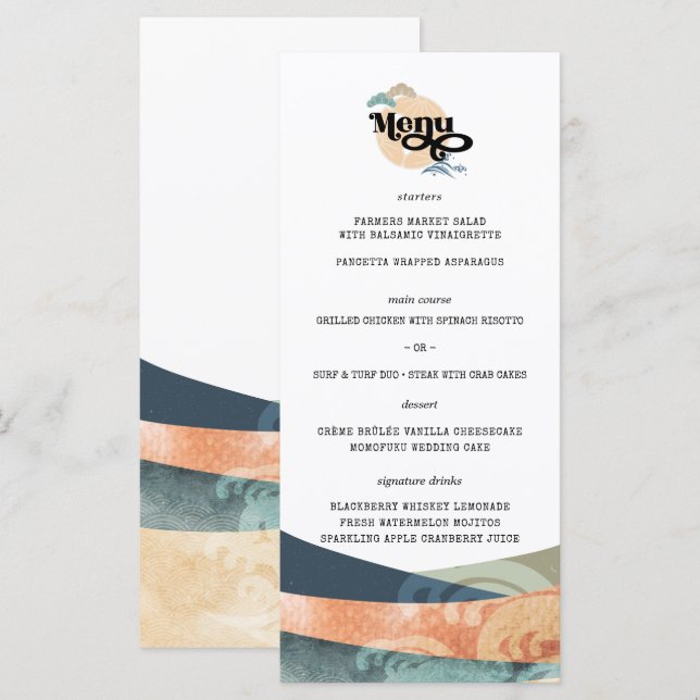 Elegantes Chinoiseries Asian Wedding Menu Menükarte (Vorne/Hinten)