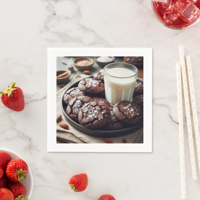 Elegantes Chocolate Cookie & Milk Themed Paper Nap Serviette (Beispiel)