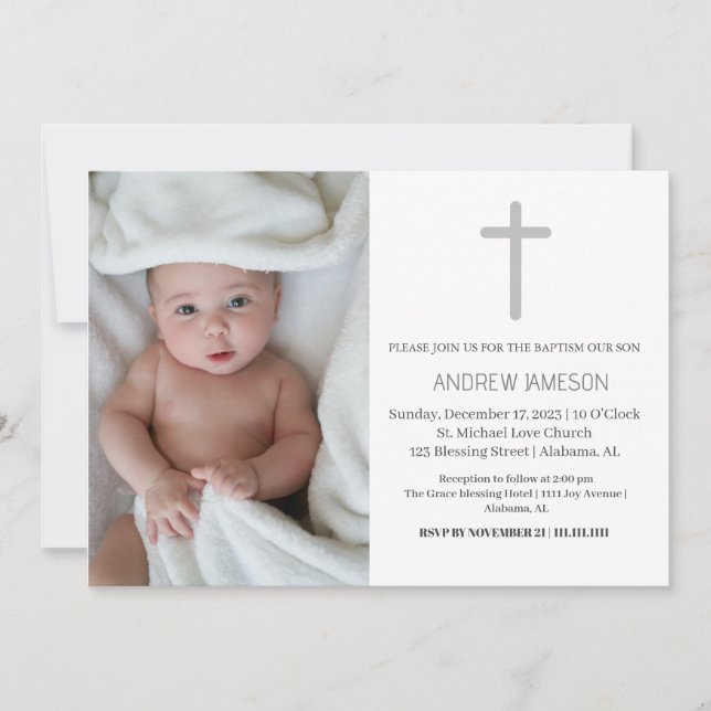 Elegantes Christliches Blue Round Foto | Taufe Einladung (Vorderseite)