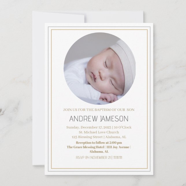 Elegantes Christliches Blue Round Foto | Taufe Einladung (Vorderseite)