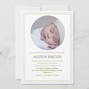 Elegantes Christliches Blue Round Foto   Taufe Einladung