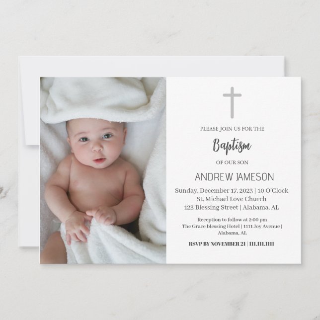 Elegantes Christliches Blue Round Foto | Taufe Einladung (Vorderseite)