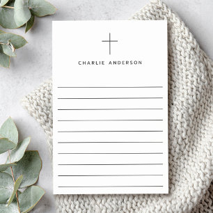 Elegantes christliches Kreuz mit Namen auf weißem  Post-it Klebezettel