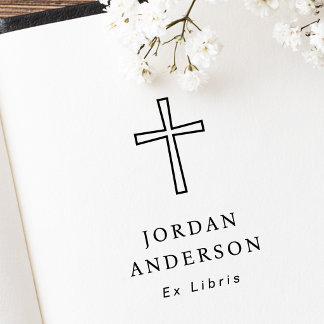 Elegantes christliches Kreuz Namens-Ex-Libris-Book Gummistempel
