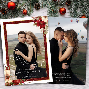 Elegantes Christmas Red Damask Blumengebirge Foto Save The Date