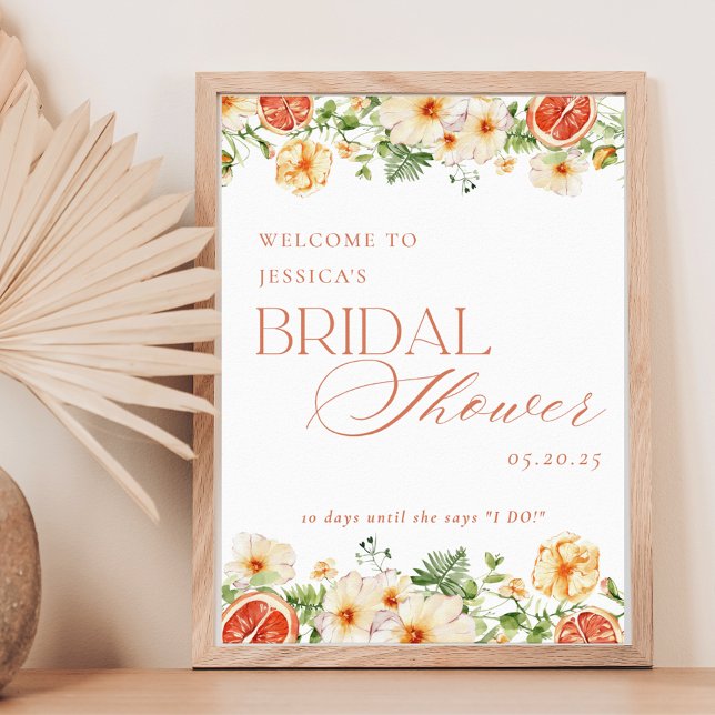 Elegantes Citrus Floral Brautparty Begrüßungszeich Poster (Von Creator hochgeladen)