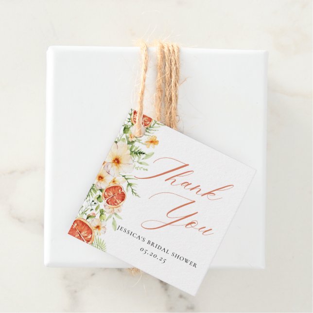 Elegantes Citrus Floral Brautparty Vielen Dank Geschenkanhänger (Beispiel)