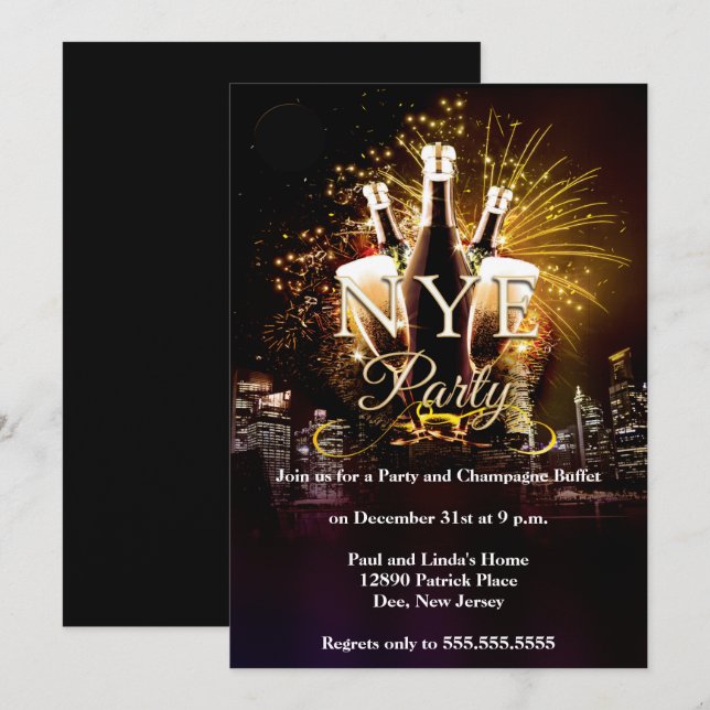 Elegantes City Lights Silvester Party Einladung (Vorne/Hinten)