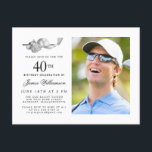 Elegantes Classic Golf 40. Geburtstag Party Foto Einladungspostkarte<br><div class="desc">Eleganter Schwarz-Weiß Geburtstag Einladung für einen Golfer. Die Spitze der Einladung ist mit Golf-Accessoires dekoriert - ein Golfclub, Golf-Ball, Hut und Handschuhe. Das Aquarelldesign schafft eine traditionelle und klassische Ästhetik. Ideal für einen Geburtstagsbash im Club oder eine GRILLEN im Hinterhof. Der gesamte Text ist leicht zu bearbeiten. Erstellen Sie die...</div>