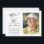 Elegantes Classic Golf 50. Geburtstagsparty Foto Einladung<br><div class="desc">Eleganter Schwarz-Weiß Geburtstag Einladung für einen Golfer. Die Spitze der Einladung ist mit Golf-Accessoires dekoriert - ein Golfclub, Golf-Ball, Hut und Handschuhe. Das Aquarelldesign schafft eine traditionelle und klassische Ästhetik. Ideal für einen Geburtstagsbash im Club oder eine GRILLEN im Hinterhof. Der gesamte Text ist leicht zu bearbeiten. Erstellen Sie die...</div>