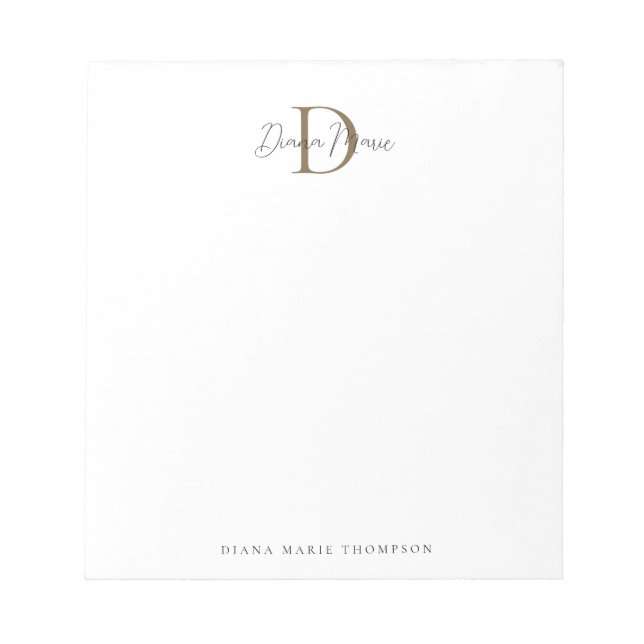 Elegantes Classic Mossy Gold Script Monogram Notizblock (Vorderseite)