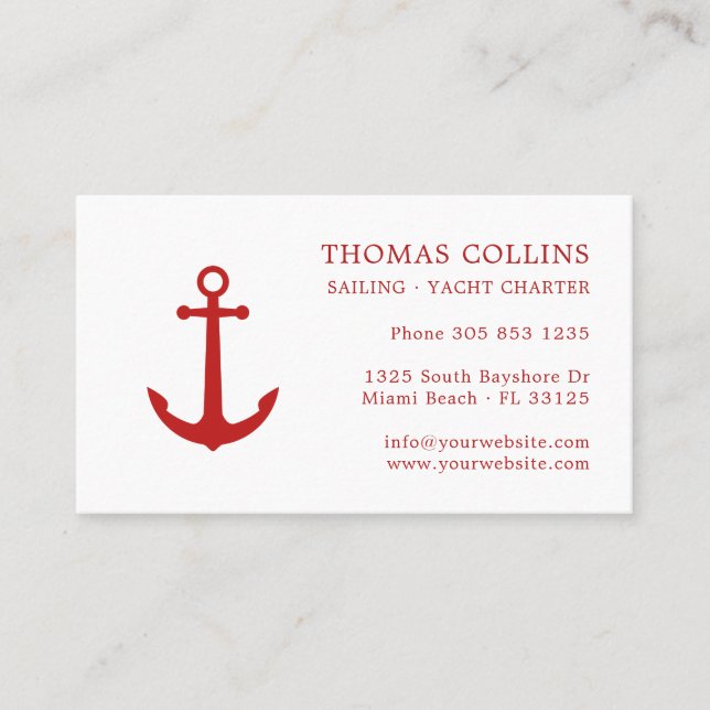 Elegantes Classic Red Nautical Anchor Logo Visitenkarte (Vorderseite)