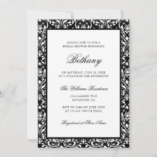 Elegantes Classic Schwarz-weiß Damask Brautparty Einladung