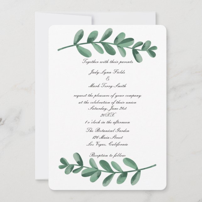Elegantes Classic Watercolor Grüne Blätter Einladu Einladung (Vorderseite)
