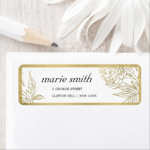 ELEGANTES CLASSY GOLD FOIL FLORAL ADRESSE ETIKETT