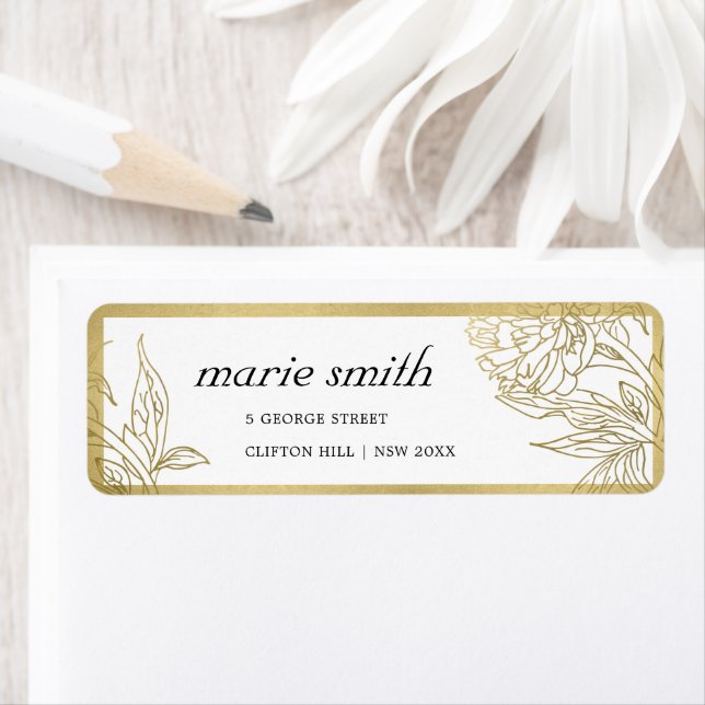 ELEGANTES CLASSY GOLD FOIL FLORAL ADRESSE ETIKETT (Insitu)
