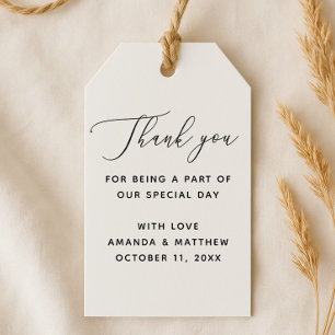 Elegantes Clean Script. Minimalistische Hochzeit Geschenkanhänger