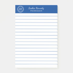 Elegantes Cobalt Blue Beruflich Monogram Business Post-it Klebezettel