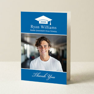 Elegantes Cobalt Blue Personalisiert Abschluss Fot Dankeskarte
