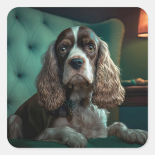 Elegantes Cocker Spaniel-Klassiker-Porträt-Design Quadratischer Aufkleber