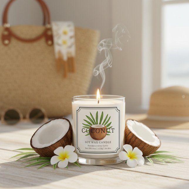 Elegantes Coconut Soy Wax Candle Business Label Quadratischer Aufkleber (Von Creator hochgeladen)