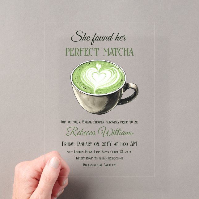 Elegantes Coffee Theme Perfect Matcha Brautparty Acryleinladungen (Insitu (Handheld))