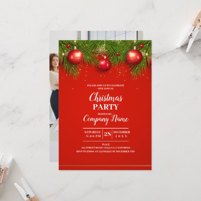 Elegantes Company Cocktail Weihnachts-Party Einladung (Vorderseite/Rückseite Beispiel)