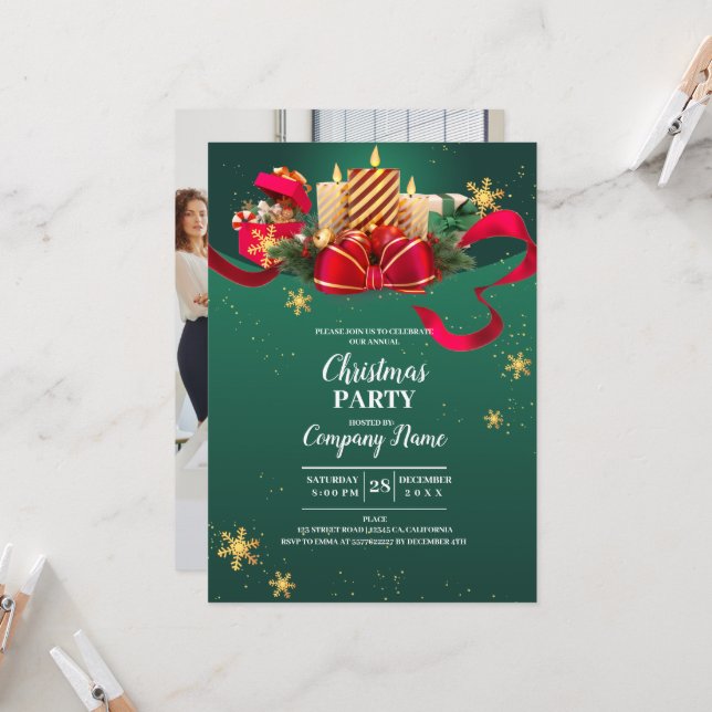 Elegantes Company Cocktail Weihnachts-Party Einladung (Vorderseite/Rückseite Beispiel)